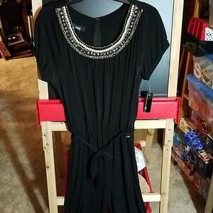 AGB Large Jump Suit Beaded Scoop Neck Zip Back